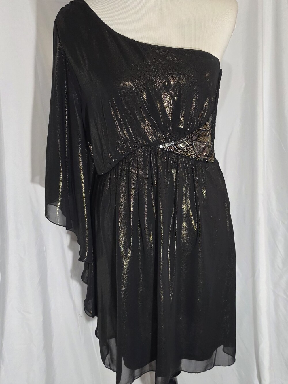 Love Reign One-Shoulder Black Metallic Cocktail Dress